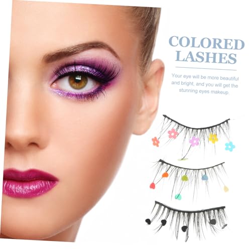MUCKLILY 3 Paare Glitzer Wimpern mit Herz Blumen pailletten Wiederverwendbare Handgefertigte Auffällige Falsche Wimpern für Mädchen Leichte Anwendung Dramatischer Look Komfortabel und von MUCKLILY