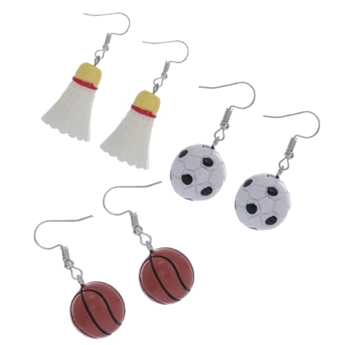 MUCKLILY 3 Paare Sportliche Ohrringe Resin Leichte Anhänger Fußball Basketball Badminton Mini Ohrschmuck Damen Mädchen Süße Dekoration für Party Alltag von MUCKLILY