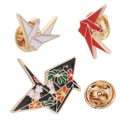 MUCKLILY 3 STÜCKE Teiliges Cartoon Broschen Anstecknadeln mit Papierkranich Design Einzigartige Damen Broschen Abzeichen Langlebige Mode Accessoires für Kleidung und Taschen von MUCKLILY