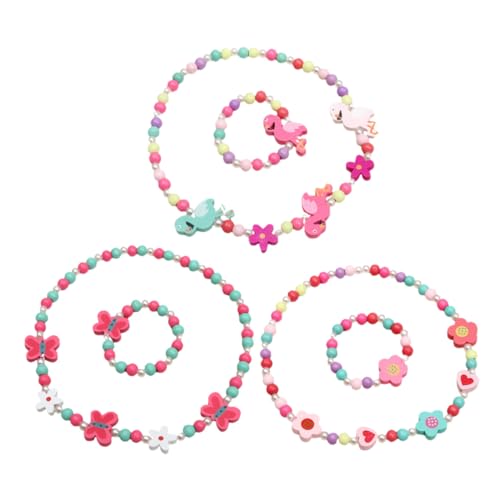 MUCKLILY 3 Sätze Holzperlen Schmuckset Teiliges Set mit Halskette und Armband Bunte DIY Perlen Liebevoll Gestalteter Holzschmuck für Mädchen für Alltag Party und Kostümierung von MUCKLILY