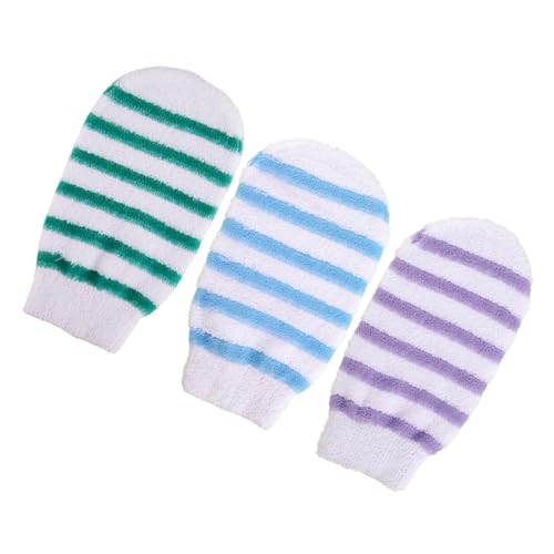 MUCKLILY 3 Stück Doppelseitige Peeling handschuhe Hautfreundlichem Material Wiederverwendbare Badehandschuhe zur Sanften Hautreinigung und Massage für Damen und Herren für Zufällige Farbe von MUCKLILY