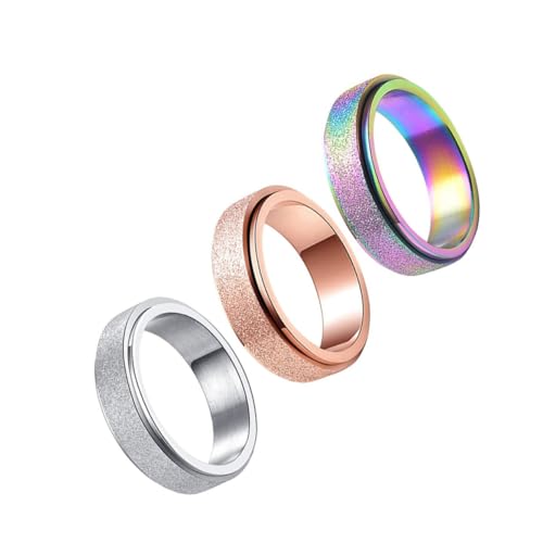 MUCKLILY 3 Stück Edelstahl Drehbare Bunte Ringe Herren Damen Modisch Robust Verschleißfest Stilvolles Geschenk von MUCKLILY