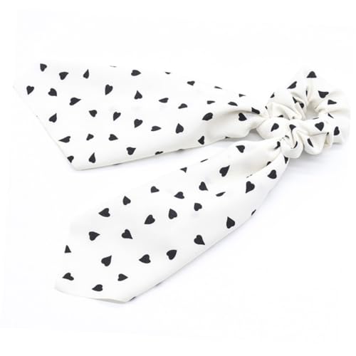 MUCKLILY 3 Stück Elastische Haargummis mit Herz motiv Schonend und Dekorativ Inklusive Schleifenband Geeignet für Damen Ponytail in Weiß Schwarz und Rot von MUCKLILY