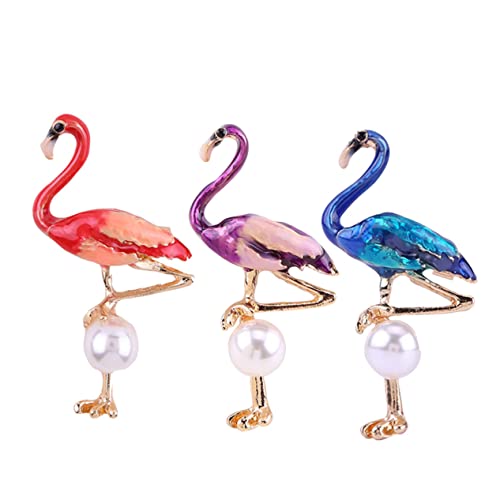 MUCKLILY 3 Stück Flamingo Broschen aus Legierungs clips Bunte Anstecknadeln in Rot Violett Blau Modische Kleidungsschmuck für Damen und Mädchen Vielseitig für Jacken Kleider Taschen und von MUCKLILY