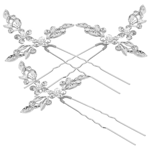 MUCKLILY 3 Stück Haarschmuck Frauen Strass Haarstäbchen mit Kristallblatt Design Leichte Haarnadeln für Verschiedene Frisuren Geeignet für Partys Hochzeiten und Alltag von MUCKLILY