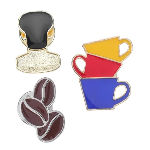 MUCKLILY 3 Stück Kaffeestampfer Anstecknadel Dekorative Kaffeetassen Bohnen Brosche Mit Café Für Handtaschen Hüte Mäntel Schmuckzubehör von MUCKLILY