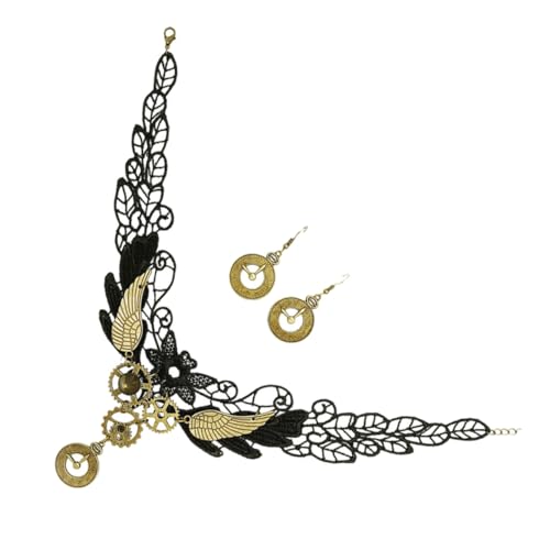 MUCKLILY 3 Stück Retro Spitze Choker Halskette Damen mit Vintage Uhr Anhänger und Ohrringe Eleganter Schmuck für Besondere Anlässe Langlebig und Stilvoll Passend zu Verschiedenen Outfits von MUCKLILY