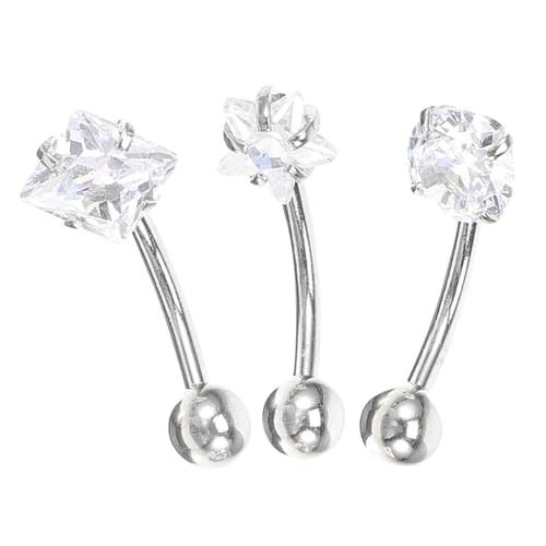MUCKLILY 3 Stück Teiliges Bauchnabelring Set aus Edelstahl mit Zirkonia Runde Quadratische und Pentagrammförmige Bauchnabelpiercings Leicht Langlebig Modischer Körperschmuck für Damen und von MUCKLILY