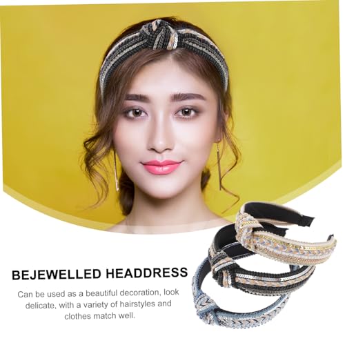 MUCKLILY 3 Stück Teiliges Bejewelled Haarband mit Perlen und Pailletten Modische Geflochtene Stirnbänder für Damen Vielseitiger Haarschmuck für Alltag und Festliche Anlässe Rutschfest in von MUCKLILY