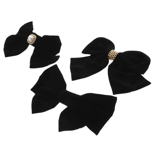 MUCKLILY 3 Stück Teiliges Französische Haarklammern aus Schwarzem Velours mit Perlenbesatz Flexible Haarschleifenclips für Dünnes Haar Leichter Haarschmuck für Mädchen und Damen Vintage von MUCKLILY
