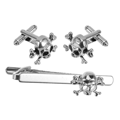 MUCKLILY 3 Stück Teiliges Herren Krawattenklammer Set Einzigartigem Totenkopf Design Langlebige Legierte Klammern Stilvolles Accessoire für Business Hochzeit und Casual Anlässe von MUCKLILY
