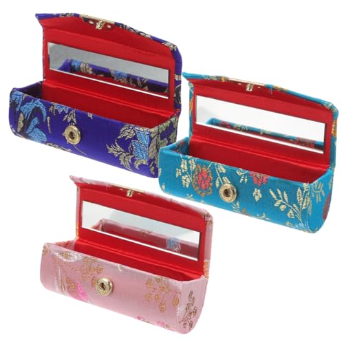 MUCKLILY 3 Stück Teiliges Lippenstift etui mit Chinesischem Muster Tragbarer Lippenstifthalter für Handtasche Robuster Kosmetik organizer mit Druckknopfverschluss Geeignet für Reisen und von MUCKLILY
