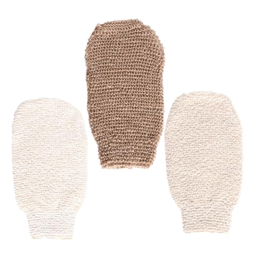 MUCKLILY 3 Stück Teiliges Peelinghandschuh Natürlichem Jute bambusfaser material Sanftes Körper peeling und Massagehandschuh für Damen und Herren Fördert Durchblutung Wiederverwendbar für von MUCKLILY