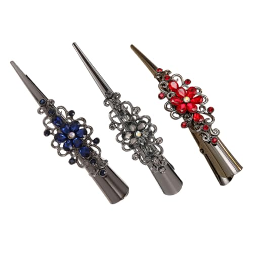 MUCKLILY 3 Stück Teiliges Retro Haarklammern aus Metall mit Strass Große Damen Haarspangen in Schwarz Blau und Rot Leichte und Langlebige Duckbill Haarclips für Mädchen und Frauen von MUCKLILY