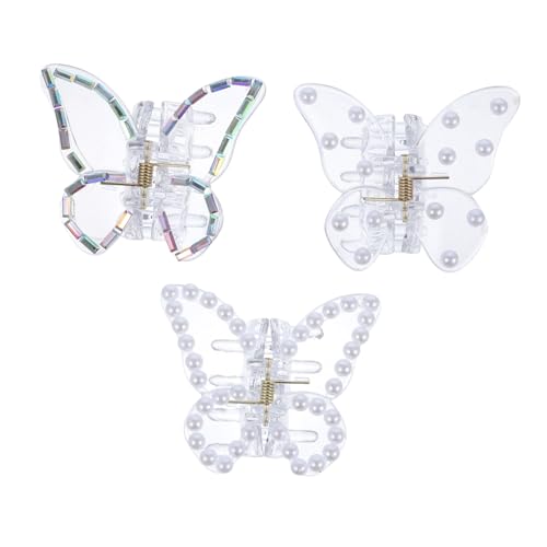 MUCKLILY 3 Stück Teiliges Schmetterlings haarklammern mit Perlen und Strass Kleine Haarspangen für Frauen Sicherer Sitz bei Alltag Make up Sport und Haushalt Geeignet für Dickes und Zartes von MUCKLILY