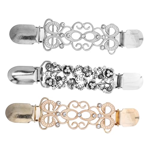 MUCKLILY 3 Stück Teiliges Strass schalclip aus Legierung Stilvolle Kleiderspanner für Damen und Mädchen Modischer Broschen clip als Vielseitiges Kleidungszubehör Langlebig und Fein von MUCKLILY