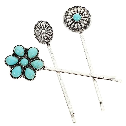 MUCKLILY 3 Stück Türkise Haarklammern mit Ethnischem Blumen design Vintage Haarspangen Leichte Haarnadeln für Damen Geeignet für Alltag Party Reise und Vielseitiges Styling von MUCKLILY