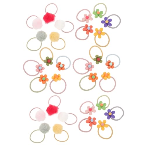 MUCKLILY 30 Stück Teiliges Mädchen Haargummis mit Blüten Pompon dekor Elastische Pferdeschwanzhalter für Mitteldickes Haar Modische Haarschmuck Accessoires für Alltag und Party von MUCKLILY