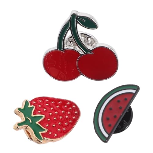 MUCKLILY 3 Stück Süße Obst Broschen Pins Wassermelonen Erdbeeren Kirschen Emaille Anstecknadeln für Frauen Dekorative Abzeichen für Kleidung Jacken Rucksäcke Hüte von MUCKLILY