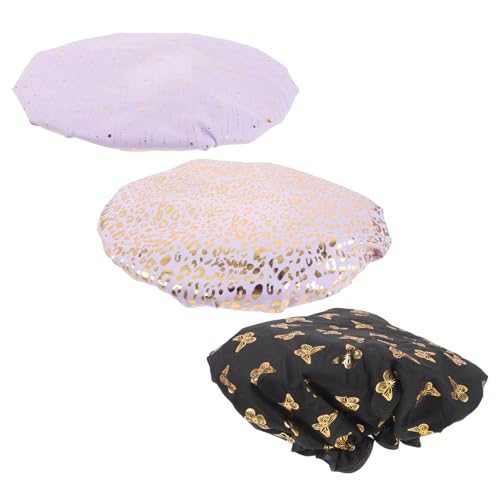 MUCKLILY 3Stücke Duschhauben für Damen Wasserdichte Atmungsaktive Badekappen Doppellagig für Langes und Kurzes Haar für Zuhause Spa und Reisen von MUCKLILY