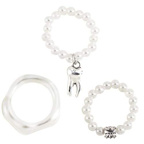 MUCKLILY 3Stücke Teiliges Perlenringe für Damen Elastische Dekorative Ringe Hochwertigem Material für für Freizeit Arbeit und Partys von MUCKLILY