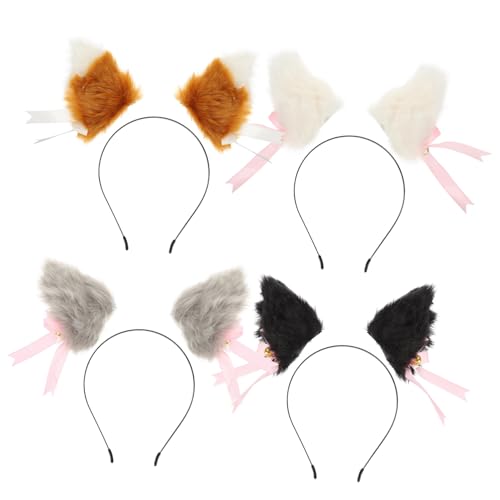 MUCKLILY 4 Paare Plüsch Haarspangen mit Katzenohr Schleife und Metallglöckchen Dekorative Haarschmuck Halloween Cosplay Kostümparty Niedliche und Sichere Haarclips für Mädchen und Damen von MUCKLILY