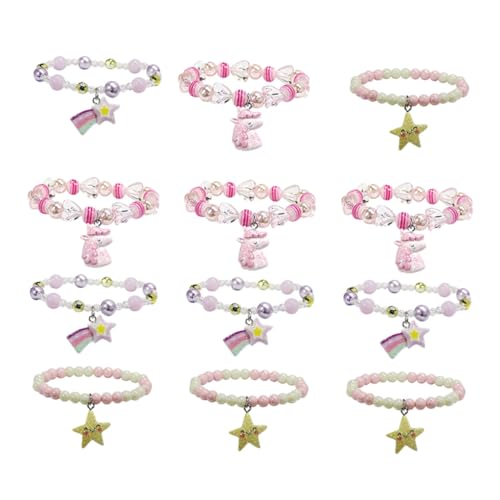 MUCKLILY 4 Sätze Verstellbare Kinderarmbänder aus Hochwertigem Kunststoff mit Bunten Perlen und Charmanten Motiven Geeignet für Mädchen und Party Bequem für Verschiedene Handgelenkgrößen von MUCKLILY