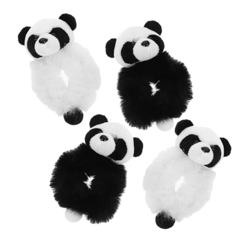 MUCKLILY 4 Stck Teiliges Plüsch Panda Haargummi Weiche Elastische Haarbänder für Frauen und Mädchen Kuschelige Ponytail Halter Schonend und Wiederverwendbar Niedliches Haaraccessoire für von MUCKLILY