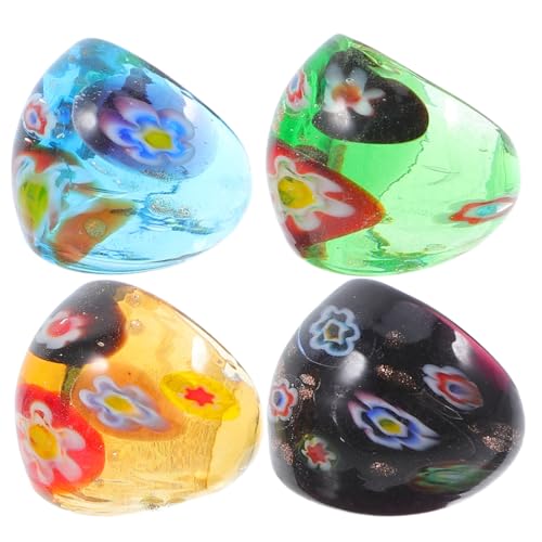 MUCKLILY 4 Stück Glasringe Bunte Glas Finger Ringe für Damen Modischer Langlebiger Modeschmuck mit Individueller Ausstrahlung und Kreativer Dekorativer Wirkung als Geschenk von MUCKLILY