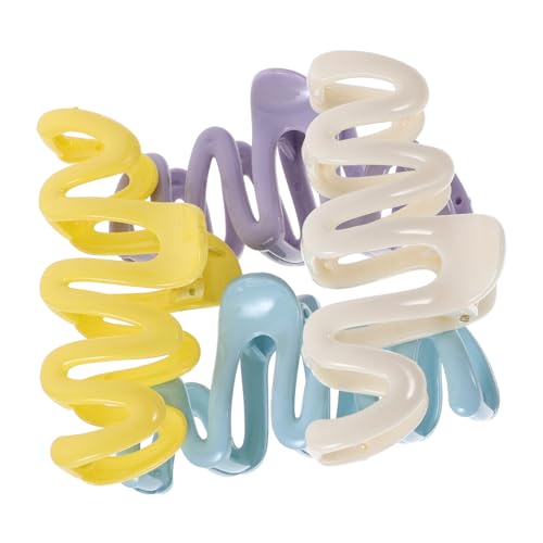MUCKLILY 4 Stück Große Haarklammer für Dickes Haar Robuste Krallenspangen mit Minimalistischer Wellenform Rutschfestes Haarzubehör für Damen Vielseitig für Alltag Sport und Festlichkeiten von MUCKLILY