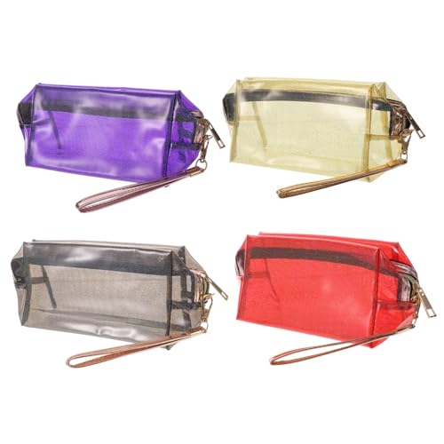 MUCKLILY 4 Stück Iridescente Transparente Kosmetiktasche Kulturbeutel Wasserfest Reise Make Up Organizer mit Metallreißverschluss in Rot Schwarz Violett Orange von MUCKLILY