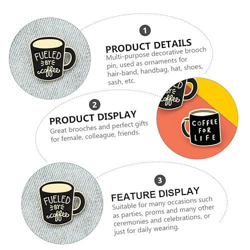 MUCKLILY 4 Stück Kreative Englische Buchstabenbroschen in Kaffeetassen Design Anstecknadeln aus Legierung Vielseitige Taschen und Kleidungsdekoration Unisex Accessoires für Damen und von MUCKLILY