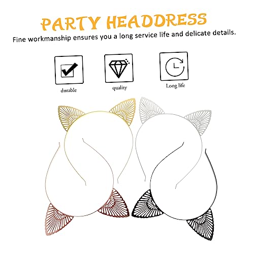 MUCKLILY 4 Stück Metall Katzenohren Haarreif Teiliges Cartoon Haarband für Damen Party Cosplay Bühnenauftritte Langlebig und Geruchlos in Schwarz Gold Weiß Roségold von MUCKLILY