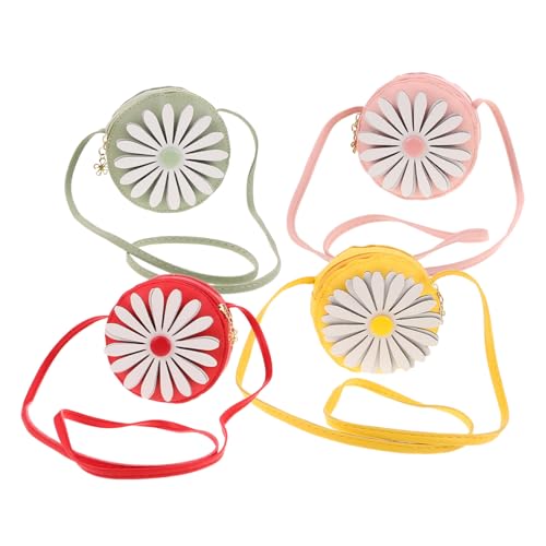 MUCKLILY 4 Stück Mini Umhängetaschen für Mädchen Leichte Pu-Schultertaschen mit Süßem Gänseblümchenmuster Kompakt und Sicher mit Reißverschluss für Kleine Essentials Wie Lippenbalsam und von MUCKLILY