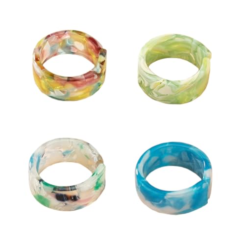 MUCKLILY 4 Stück Teiliges Acrylharz ring Kreative Unisex fingerringe in Blau Regenbogen und Weiß Modisch Einfach Langlebig Vielseitig für Alltag und Besondere Anlässe von MUCKLILY