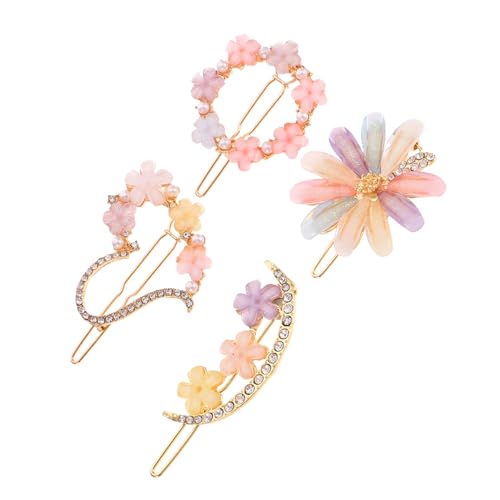 MUCKLILY 4 Stück Teiliges Blumen Haarklammern aus Metall mit Kristallblumen Stilvolle Haarschmuck Clips für Frauen und Mädchen Modische Haarspangen für Besondere Anlässe und Alltag von MUCKLILY