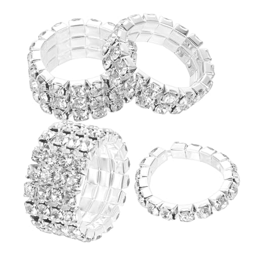 MUCKLILY 4 Stück Teiliges Damen Ring Set mit Mehrreihigen Strasssteinen Verstellbare Schmuckringe Funkelndes Alloy Material als Hochzeits Jubiläumsringe Vielseitig Kombinierbar für Alltag von MUCKLILY