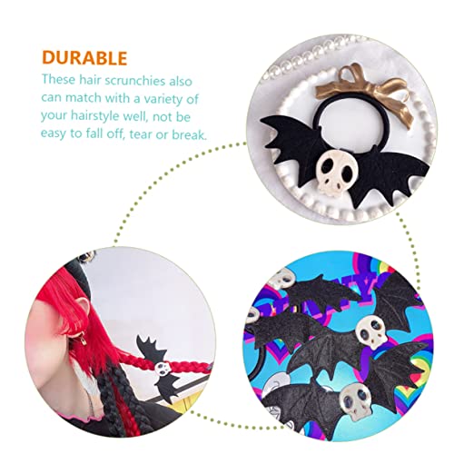 MUCKLILY 4 Stück Teiliges Haargummi mit Halloween Skelett und Fledermaus Design Elastische Strapazierfähige Haargummis für Mädchen Flexibler Haarschmuck Passend für Jeden Anlass von MUCKLILY