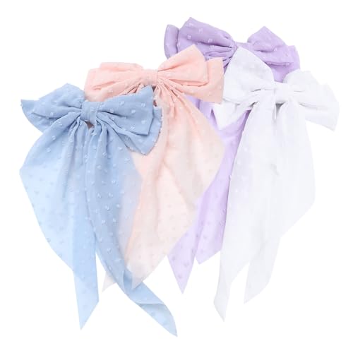 MUCKLILY 4 Stück Teiliges Haarschleifen Großen Eleganten Haarspangen für Damen Federnde Clips mit Langen Bändern in Pastellfarben Fester Griff Geeignet für Party Alltag und Outdoor von MUCKLILY