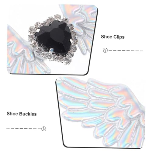 MUCKLILY 4 Stück Teiliges Silberne Strass Schuhclips mit Engelsflügeln Gotische Schuhdekoration aus Zinklegierung und Stoff Auffällige Charms für Stiefel Vielseitig für Alltag und von MUCKLILY