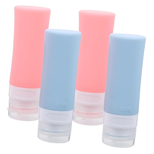 MUCKLILY 4 Stück Teiliges Silikon Reiseflaschen Auslaufsicher Flexibel Nachfüllbar mit Organizer Tasche für Shampoo Lotion Reise Camping Fitness von MUCKLILY