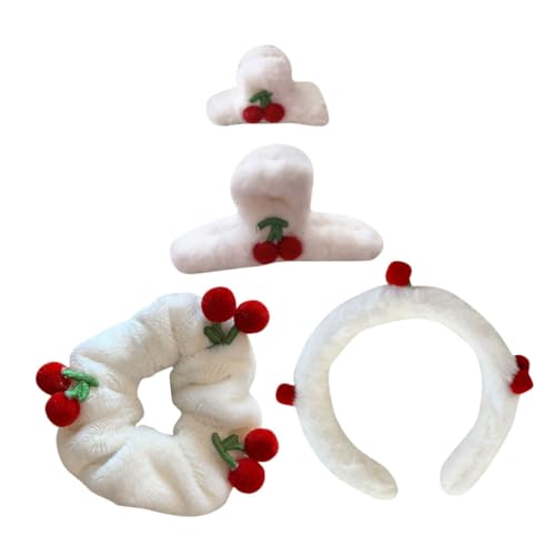 MUCKLILY 4pcs Große Haarklauenklammern Süßes Stirnband Und Haarseil Mit Kirschmuster Geschmücktes Hübsches Plüschhaarzubehör Für Mädchen Und Frauen von MUCKLILY