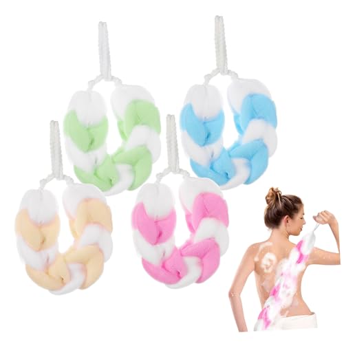MUCKLILY 4stücke Aus Pe-material Langer Streifendesign Schaum-badetuch Badebürste Duschkugel Für Körperpflege Beidseitige Seile Einfache Handhabung Und Aufhängung von MUCKLILY