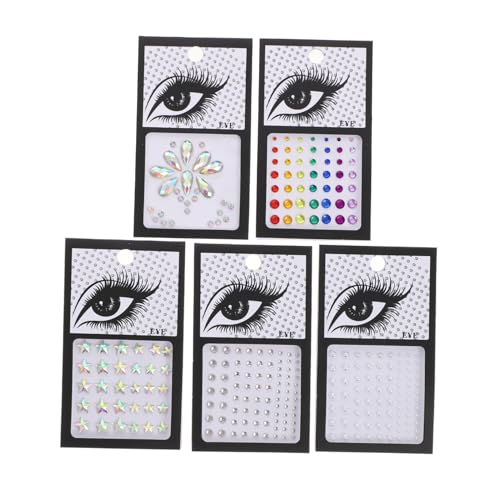 MUCKLILY 5 Blätter Selbstklebende Makeup Edelstein Sticker für Gesicht und Körper Vielseitige Schmucksteine in Verschiedenen Formen für Karneval Halloween und Partys Einfach Anzubringen von MUCKLILY