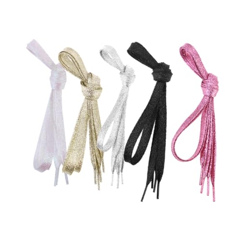 MUCKLILY 5 Stück Bunte Flache Glitzernde Schnürsenkel Metallic Shoelaces in Gold Silber Reißfest Modisch für Damen und Herren Sneakers von MUCKLILY