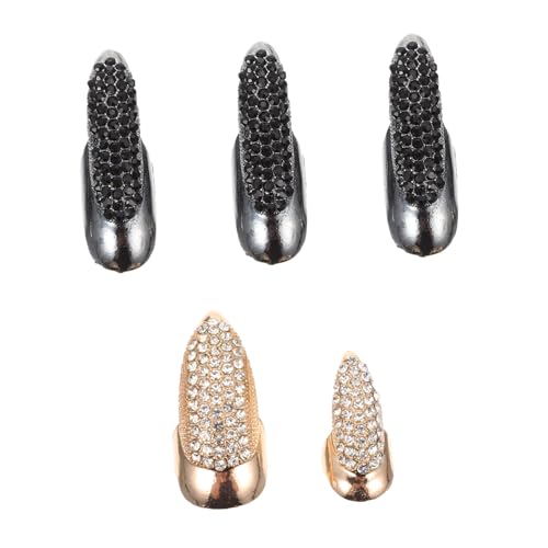 MUCKLILY 5 Stück Teiliges Punk Finger Joint Ring mit Strass Langlebiger Leichter Hand Schmuck in Schwarz und Gold Modisch für Frauen und Mädchen Geschenkidee zu Besonderen Anlässen von MUCKLILY