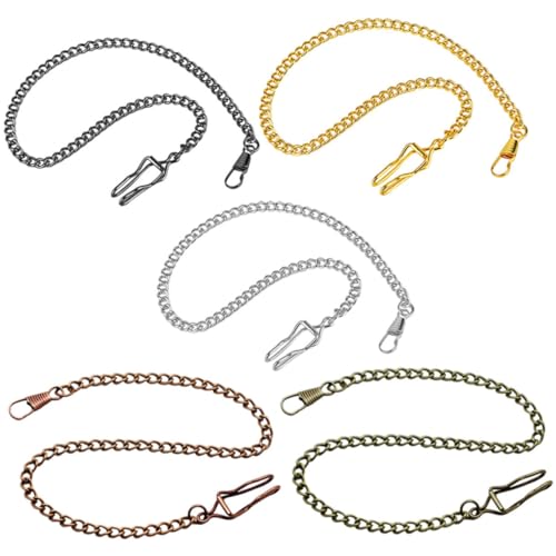 MUCKLILY 5 Stück Teiliges Taschenuhrenketten Vintage Metalllegierung Clip Taschenuhr Kette Retro Accessoire für Herren Damen Klassische Uhrenkette Geschenk von MUCKLILY