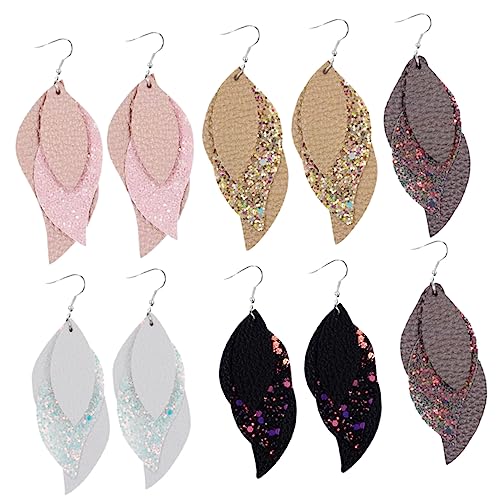 MUCKLILY 5Paare Blattförmige Lederohrringe für Damen Mehrschichtige Ohrringe Strapazierfähigem Material für für Freunde Familie von MUCKLILY