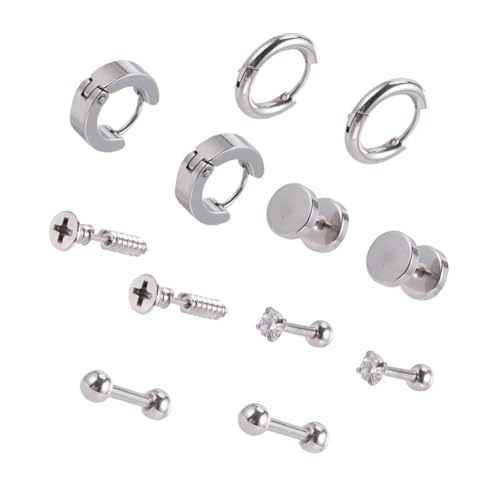 MUCKLILY 6 Paare Ohrstecker Damen Herren Edelstahl Punk Ohrschmuck Lange Stäbe Körperpiercing Modeschmuck Silberfarben Vielfältige Styles Alltag Festtage von MUCKLILY
