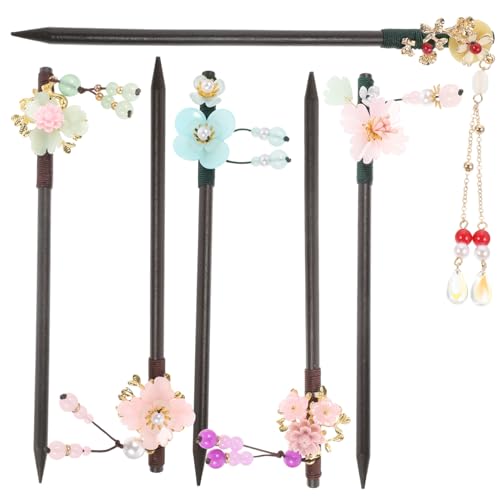 MUCKLILY 6 Stck Teiliges Vintage Haarstäbchen Chinesischem Holz mit Retro Blumenmotiv Stilvolle Haarschmuck Accessoires für Frauen und Mädchen Geeignet für Hochzeiten Partys und von MUCKLILY